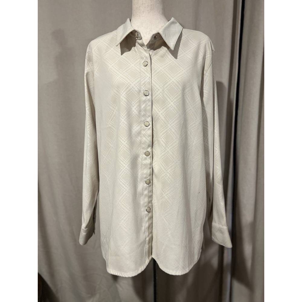 Denim And Co. Women's Pearl Snap Shirt Xl Cream Color